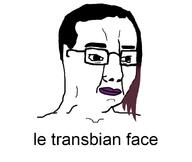 closed_mouth glasses hair lesbian lipstick purple_hair side_swept soyjak text tranny transbian variant:chudjak // 676x572 // 56.3KB