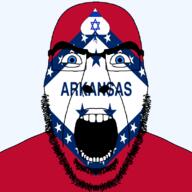 angry arkansas beard blue_eyes facial_mark flag flag:arkansas flag:israel forehead_mark glasses hair israel looking_at_you open_mouth queen_of_spades soyjak spade star_(symbol) star_of_david state stubble subvariant:cobson_front2 subvariant:spadeson template text thick_eyebrows united_states variant:cobson // 800x800 // 85.0KB