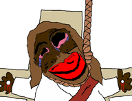 ack anhero arm beard blood bloodshot_eyes brown_hair brown_skin christianity clothes cross crucifixion crying distorted glasses hair hand hanging jesus looking_at_you mustache red_lips religion rope subvariant:jartycuck trend:jartycuck trend:slopjak variant:chudjak // 1268x969 // 347.7KB