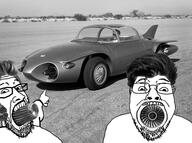 arm car desert glasses hair haircut hand irl_background open_mouth pointing retro soyjak stubble turbine variant:bernd variant:markiplier_pointing_soyjak // 1600x1189 // 1.7MB