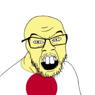 clothes country flag glasses japan open_mouth small_eyes soyjak stubble variant:feraljak yellow_skin // 1500x1500 // 33.5KB