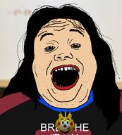 bags_under_eyes balding chris-chan clothes fat hair kiwifarms lips lipstick lolcow long_hair medallion obese open_mouth sonichu sonichu_medallion text tranny trans troon tshirt variant:alicia white_skin wrinkles // 620x687 // 65.0KB