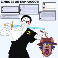 Warrior-Z(user) batman buff chad crying erp expose furry glasses jimbo jimbo_(namefag) kratos muscles niko_(oneshot) oneshot open_mouth rope screenshots soyjak sword variant:bernd variant:zjak // 2048x2048 // 917.9KB