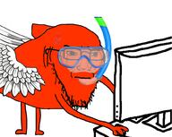 anger_mark animal arm computer concerned fish frown full_body glasses hand incomprehensible_woahjack screen snorkel soyjak stubble variant:soyak wing // 1001x798 // 259.0KB