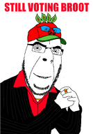 IT2GB broot broot_2026 brootal brootism brootist campaign cap clothes glasses hat jacket leaf logo red_shirt red_skin ring series:administ_soyjaks smile stubble suit text variant:cobson variant:impish_soyak_ears // 1047x1500 // 88.3KB