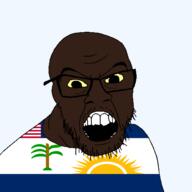 black_skin clothes county flag flag:liberia flag:rivercess_county glasses hair liberia liberian mustache open_mouth plant rivercess_county small_eyes soyjak stubble sun transparent transparent_background tree variant:feraljak yellow_sclera // 1500x1500 // 72.0KB