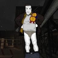 award clothes eyebrows grin gun hair jacket jeans knees max_payne meta:tagme panties pants_down retro smile sniper_rifle subvariant:chudjak_front variant:chudjak video_game // 1488x1488 // 1.7MB