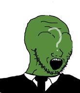 anonymous clothes green green_skin necktie no_eyes open_mouth question_mark soyjak stubble suit variant:soyak // 872x1016 // 180.3KB