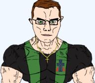 brown_hair christianity closed_mouth cross fire glasses green_eyes hair muscles necklace pastor presbyterian presbyterian_church_(usa) presbyterianism priest smile soyjak subvariant:muscular_chud transparent_background variant:chudjak // 1059x929 // 99.1KB