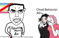 arm button chud closed_mouth daddy daddy's_girl femjak flag glasses hand laughing makeup map_(pedophile) millions_must_die pedophile pink_hair speech_bubble subvariant:chudjak_front text variant:chudjak wojak // 498x323 // 72.1KB