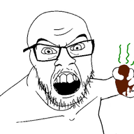 arm glasses hand holding_object holding_poop open_mouth poop soyjak stinky stubble variant:feraljak // 1045x908 // 200.5KB