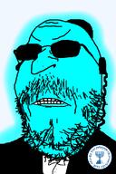 angry blue_skin clothes glasses glowing hat israel judaism kike kike_nose kippah large_nose mossad soyjak stubble sunglasses variant:gapejak // 600x897 // 161.2KB