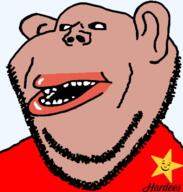 amerimutt brown_skin clothes ear fast_food hair hardee's lips mutt open_mouth soyjak stubble subvariant:impish_amerimutt teeth variant:impish_soyak_ears // 585x615 // 165.4KB