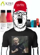 arm baseball_cap bottle clothes donald_trump glasses hat kiwifarms maga maga_hat mustache nintendo open_mouth plastic_bottle red_hat sam_hyde soy soyjak soylent soylent_(cacao) soylent_(strawberry) soylent_bottle stubble tshirt variant:a24_slowburn_soyjak video_game // 582x801 // 347.3KB