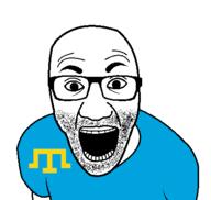 arm blue_skin clothes crimea crimean_tatar flag flag:crimean_tatar glasses open_mouth soyjak stubble tshirt variant:el_perro_rabioso // 422x399 // 8.2KB