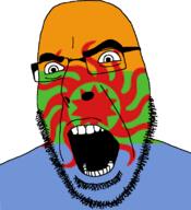 bajookieland country flag flag:bajookieland full_head glasses hair looking_to_the_right open_mouth soyjak stubble teeth text tony_zaret variant:cobson // 721x789 // 153.7KB