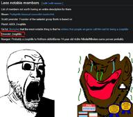 'toss big_lips big_nose booger crying deformed distorted doctos emerald_(namefag) flag:minor_attracted_person flag:transgender_pride_flag hello_my_name_is_(sticker) jartycuck map_(pedophile) meta:namefags meta:tagme mucus pedophile red_eyes slopjak soyjak_wiki spade speech_bubble stink_lines stinky subvariant:darkiplier subvariant:doctos transgender_flag variant:darkiplier variant:impish_soyak_ears variant:markiplier_soyjak ward zoophile // 675x599 // 116.4KB