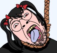 bow clothes hair hanging open_mouth pedophile red_eyes rev_says_desu rope round_glasses tongue tranny variant:bernd youtuber // 768x719 // 60.2KB