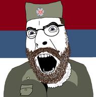 beard blue_eyes brown_hair chetniks clothes draza_mihailovic flag flag:srpska glasses hat open_mouth round_glasses serbia soyjak srpska variant:cobson // 962x971 // 59.5KB