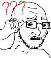 bad_eyesight glasses hand holding_object open_mouth question_mark subvariant:soyak_(concerned) teeth trying_to_see variant:soyak white_background // 680x768 // 11.5KB