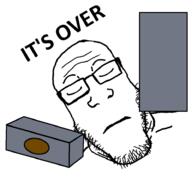 closed_eyes closed_mouth frown glasses hammer its_over russo_ukrainian_war sad soyjak stubble text variant:markiplier_soyjak // 928x877 // 133.1KB