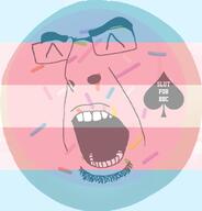 ^_^ bbc cookie flag glasses open_mouth queen_of_spades soyjak stubble subvariant:frostedsugarcookiejak tattoo trans_rights variant:cobson // 440x459 // 105.4KB