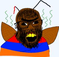 antenna armenia beard black_eyes blood brown_skin bug clothes cockroach countrywar flag flag:armenia glasses hair roach smell soyjak teeth transparent_background unibrow variant:feraljak wing yellow_teeth // 1508x1438 // 497.8KB