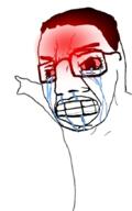 bloodshot_eyes blush clenched_teeth crying distorted glasses hair pointing soyjak template variant:chudjak // 546x875 // 181.1KB