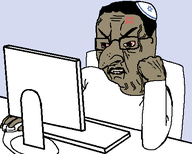 angry arm big_nose brown_skin clothes computer computer_monitor computer_mouse glasses hair hand hat jewish_nose judaism kike kippah open_mouth rotten_teeth series:yehudyakim table teeth variant:chudjak // 452x363 // 28.0KB