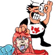 ack blood bloodshot_eyes celeste crying edit madeline merge peppino_spaghetti pizza_tower soyjak stubble tongue tranny troon variant:bernd white_background yellow_teeth // 995x992 // 739.3KB