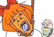2soyjaks anti_ongezellig baby bowtie get glasses hanging mymy ongezellig orange_hair orange_skin pacifier rope small_eyes soyjak stubble suicide variant:bernd variant:gapejak white_skin // 1038x719 // 62.6KB