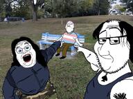 3soyjaks bench grass internet_is_leaking male_pattern_baldness park pointing transgender_flag troon variant:alicia variant:gapejak variant:smugjak woke xitter // 2048x1536 // 525.4KB