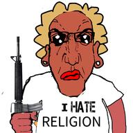 angry arm closed_mouth clothes ear firearm fist glasses gun hair hand i_hate pooner punisher_face red_skin religion soyjak subvariant:science_lover text tshirt variant:markiplier_soyjak yellow_hair // 1649x1649 // 575.9KB