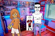 2soyjaks anime buff cartoon clothes figurine full_body holding_object irl_background mymy netherlands ongezellig orange_hair orange_skin picture pointing poop poster rgb shoe shorts soccer sonnenrad sport tshirt variant:chudjak window yellow_hair // 1023x677 // 206.3KB