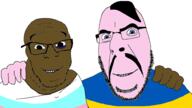 2soyjaks friendship glasses hand happy looking_at_you no_more_brother_wars russia shitskin smile soyjak stubble ukraine variant:cobson variant:feraljak // 1920x1080 // 256.8KB