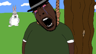 ack alternate_camera_angle angry animal animal_ears bald big_chungus big_smoke black_skin bloodshot_eyes bugs_bunny bunny_ears cartoon clothes crossover crying eyebrows fat fedora forehead_lines full_body glasses goatee grand_theft_auto grand_theft_auto:_san_andreas grass green_shirt grove_street_families hanging hat looking_up looney_tunes lynching nigger nose open_mouth rabbit red_eyes red_sclera rivalry rope stubble teeth tree variant:cobson variant:feraljak video_game war // 1920x1080 // 77.1KB