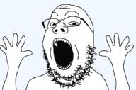 excited glasses hand hands_up open_mouth soyjak stubble template variant:excited_soyjak variant:gapejak // 900x595 // 62.2KB