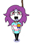 award bloodshot_eyes flag:transgender_pride_flag glasses hanging meta:bait meta:not_oc open_mouth purple_hair real_woman_award red_eyes rope subvariant:59_percent subvariant:bridget suicide tongue tranny transgender_flag troon variant:bernd variant:gapejak variant:troonjak // 727x970 // 257.6KB