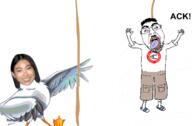ack animated awkwafina bloodshot_eyes chud full_body glasses hanging mustache open_mouth rope scuttle stubble swastika text the_little_mermaid tongue variant:bernd // 632x416 // 77.6KB
