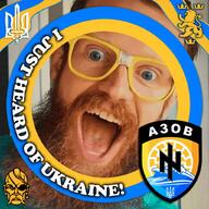 azov_battalion beard blue blue_eyes brown_beard ear eyepatch glasses irl irl_soy lion nafo open_mouth russo_ukrainian_war sonnenrad soy_parody soyboy teeth text ukraine variant:unknown yellow // 1024x1024 // 1.9MB