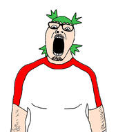 4chan anime arm clothes glasses green_hair hair mustache open_mouth soyjak stubble tshirt variant:ignatius white_skin yotsoyba // 656x748 // 151.4KB