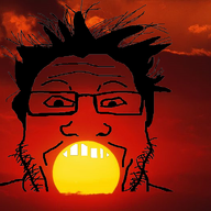 cloud glasses objectsoy open_mouth red_background red_skin sky soyjak stubble sun sunset variant:markiplier_soyjak // 768x522 // 362.1KB