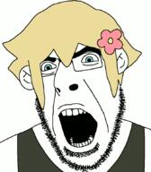 animated basil_(omori) blue_eyes ear flower glasses omori open_mouth plant sleeveless_shirt smile soyjak stubble variant:cobson video_game yellow_hair // 762x869 // 38.2KB