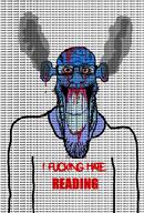 blood bloodshot_eyes blue_skin clothes glasses gore nosebleed smile soyjak steam stubble sweater text variant:markiplier_soyjak wordswordswords // 1030x1520 // 547.7KB