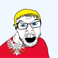 animal bird blue_eyes clothes country eagle flag flag:masovian glasses hair masovian mustache open_mouth poland soyjak stubble teeth transparent transparent_background variant:feraljak voivodeship yellow_hair // 1500x1500 // 170.0KB