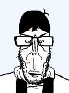 artist:crimsonvoidhydra1488 beard clothes glasses hair half_open_mouth omori subvariant:euromutt sunny_(omori) variant:markiplier_soyjak // 593x797 // 17.8KB