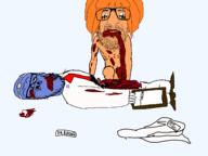 2soyjaks arm beard blood blue blue_skin clothes discord doctor dr_soyberg entrails eyes full_body glasses gore hair hand leg mymy ongezellig orange_hair soyjak stubble text variant:a24_slowburn_soyjak variant:israeli_soyjak // 1590x1194 // 130.9KB