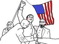 american_flag blood clothes donald_trump flag glasses meta:tagme mouth_open scared suit variant:chudjak variant:gapejak variant:markiplier_soyjak variant:soyak // 1090x831 // 19.4KB