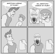 2soyjaks bald comic glasses greyscale looking_at_you open_mouth soyjak speech_bubble stubble text variant:markiplier_soyjak // 2452x2410 // 1.6MB