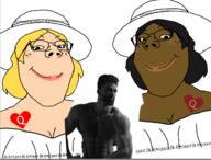 2soyjaks black_skin bleached blush clothes femjak gigachad glasses hair hat queen_of_hearts smile soyjak subvariant:gapejak_female tattoo variant:gapejak white_skin yellow_hair // 1414x1074 // 596.8KB